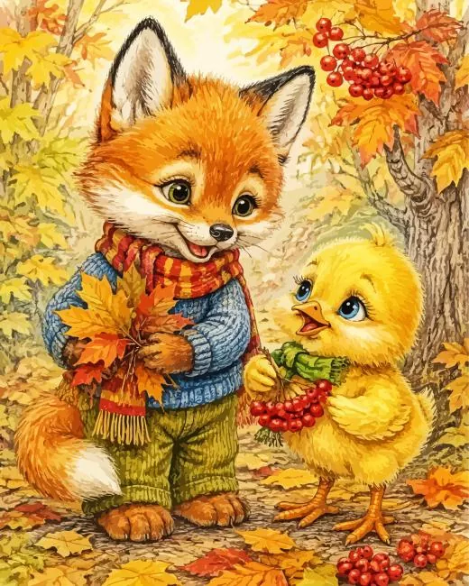fox and chick Diamond Painting Fox and chick diamond painting kit - cute woodland friends