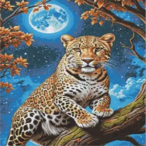 Leopard under a full moon diamond painting kit