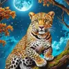 Leopard under a full moon diamond painting kit