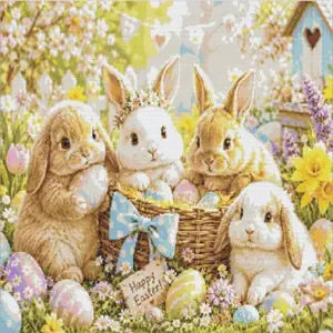 Happy Easter rabbits diamond painting with cute bunnies