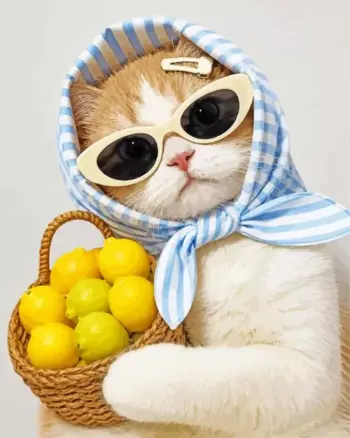 Lemon cat diamond painting kit | cute cat with lemons