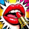 Lips folk art diamond painting kit with colorful decorative patterns