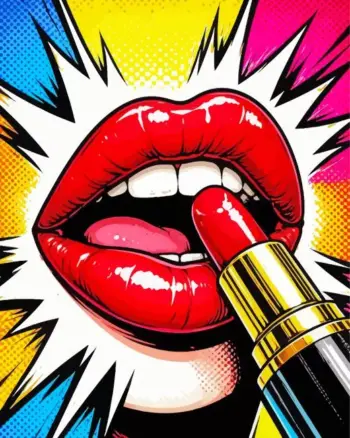 Lips folk art diamond painting kit with colorful decorative patterns