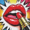 Lips folk art diamond painting kit with colorful decorative patterns