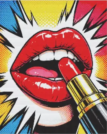Lips folk art diamond painting kit with colorful decorative patterns