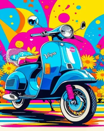 Motorcycle pop art diamond painting kit with bold colorful motorcycle design