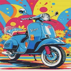 Motorcycle pop art diamond painting kit with bold colorful motorcycle design