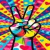 Peace sign pop art diamond painting kit with vibrant colorful design