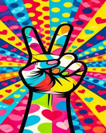 Peace sign pop art diamond painting kit with vibrant colorful design