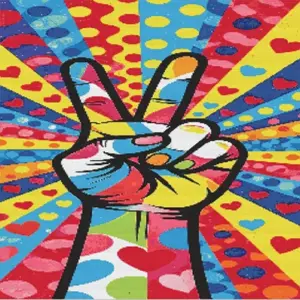 Peace sign pop art diamond painting kit with vibrant colorful design