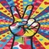 Peace sign pop art diamond painting kit with vibrant colorful design