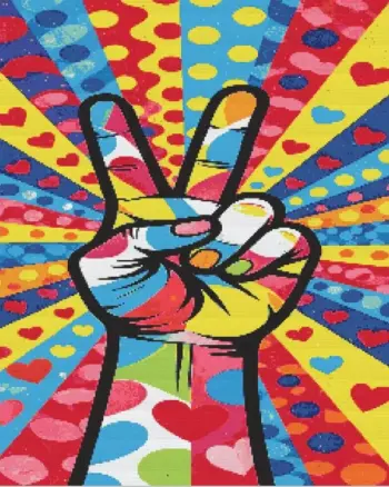 Peace sign pop art diamond painting kit with vibrant colorful design
