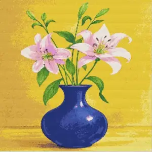 Pink lilies in a blue vase diamond painting