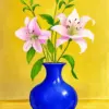 Pink lilies in a blue vase diamond painting
