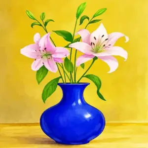 Pink lilies in a blue vase diamond painting