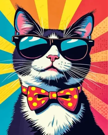 Pop art cat diamond painting kit with vibrant colorful design