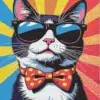 Pop art cat diamond painting kit with vibrant colorful design
