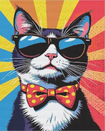 Pop art cat diamond painting kit with vibrant colorful design