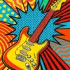 Pop art guitar diamond painting kit with vibrant colorful design