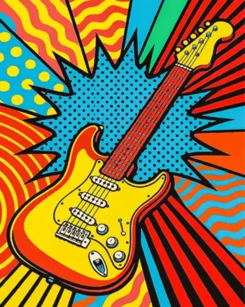 Pop art guitar diamond painting kit with vibrant colorful design