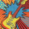Pop art guitar diamond painting kit with vibrant colorful design