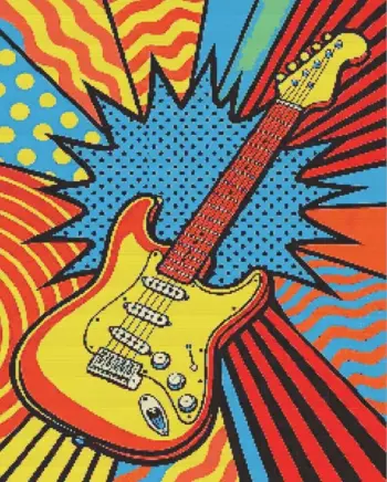 Pop art guitar diamond painting kit with vibrant colorful design