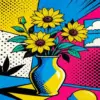Pop art sunflowers diamond painting kit with bright colorful blooms
