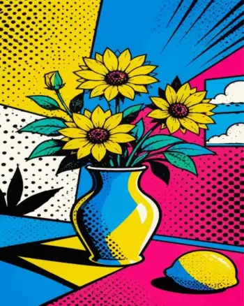Pop art sunflowers diamond painting kit with bright colorful blooms