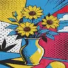 Pop art sunflowers diamond painting kit with bright colorful blooms
