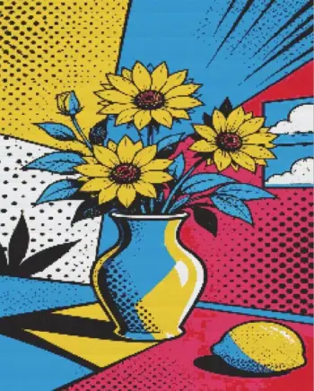 Pop art sunflowers diamond painting kit with bright colorful blooms