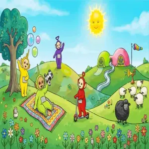 Teletubbies diamond painting kit with colorful cheerful characters