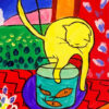The Cat and Red Fish diamond painting kit — curious cat watching a bright red fish