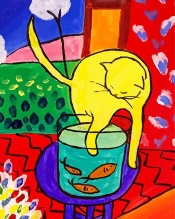 The Cat and Red Fish diamond painting kit — curious cat watching a bright red fish