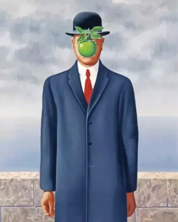 The Son of Man diamond painting kit — René Magritte surrealist portrait with green apple