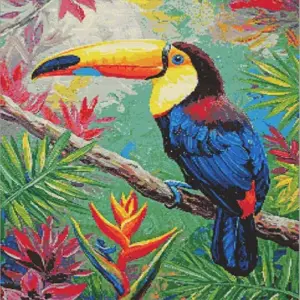 Colorful toucan bird diamond painting kit with tropical nature vibes