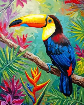 Colorful toucan bird diamond painting kit with tropical nature vibes
