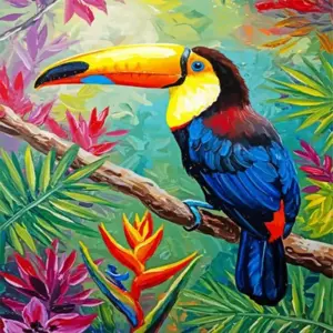 Colorful toucan bird diamond painting kit with tropical nature vibes