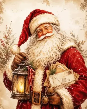 Vintage Santa Claus Christmas diamond painting kit with classic holiday charm