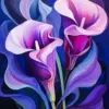 Abstract calla lily diamond painting kit with elegant floral shapes and vibrant artistic colors