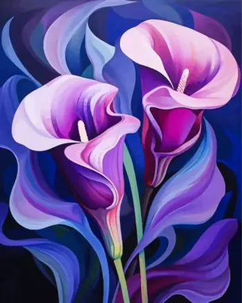 Abstract calla lily diamond painting kit with elegant floral shapes and vibrant artistic colors