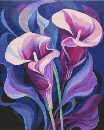 Abstract calla lily diamond painting kit with elegant floral shapes and vibrant artistic colors