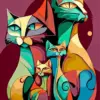 Abstract cats diamond painting kit with colorful artistic patterns