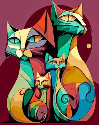 Abstract cats diamond painting kit with colorful artistic patterns