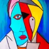 Abstract cubist art diamond painting kit with colorful geometric shapes
