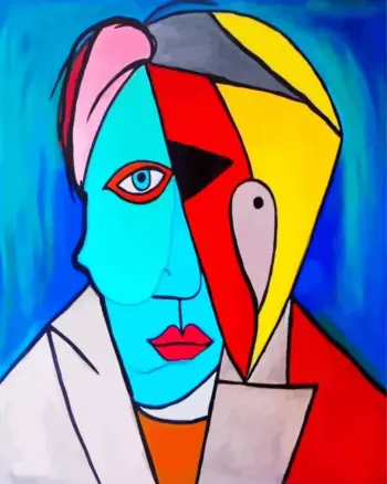 Abstract cubist art diamond painting kit with colorful geometric shapes