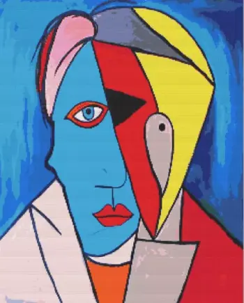Abstract cubist art diamond painting kit with colorful geometric shapes