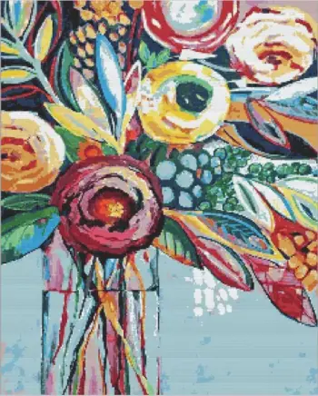 Abstract flowers vase diamond painting kit with colorful floral patterns