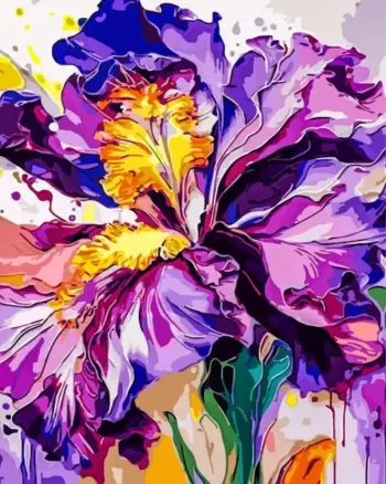 Abstract iris flower diamond painting kit with vibrant petals and artistic details