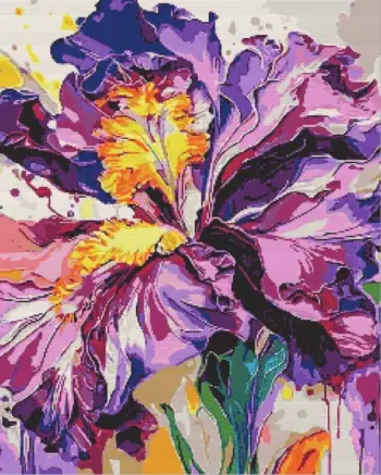 Abstract iris flower diamond painting kit with vibrant petals and artistic details
