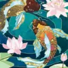 Abstract koi fish diamond painting kit with vibrant colors and flowing artistic patterns